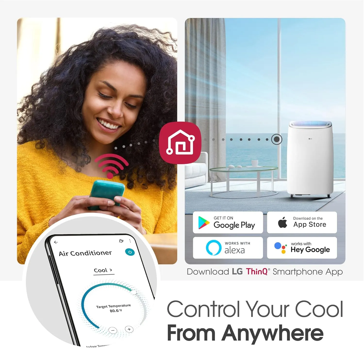 LG 10000 BTU SACC(14000 ASHRAE) Portable Air Conditioners with Dual Inverter Cools 450 Sqft Ultra Quiet & Easy Install WiFi App Medium & Large Room Air Conditioner AC Unit Home White LP1022FVSM