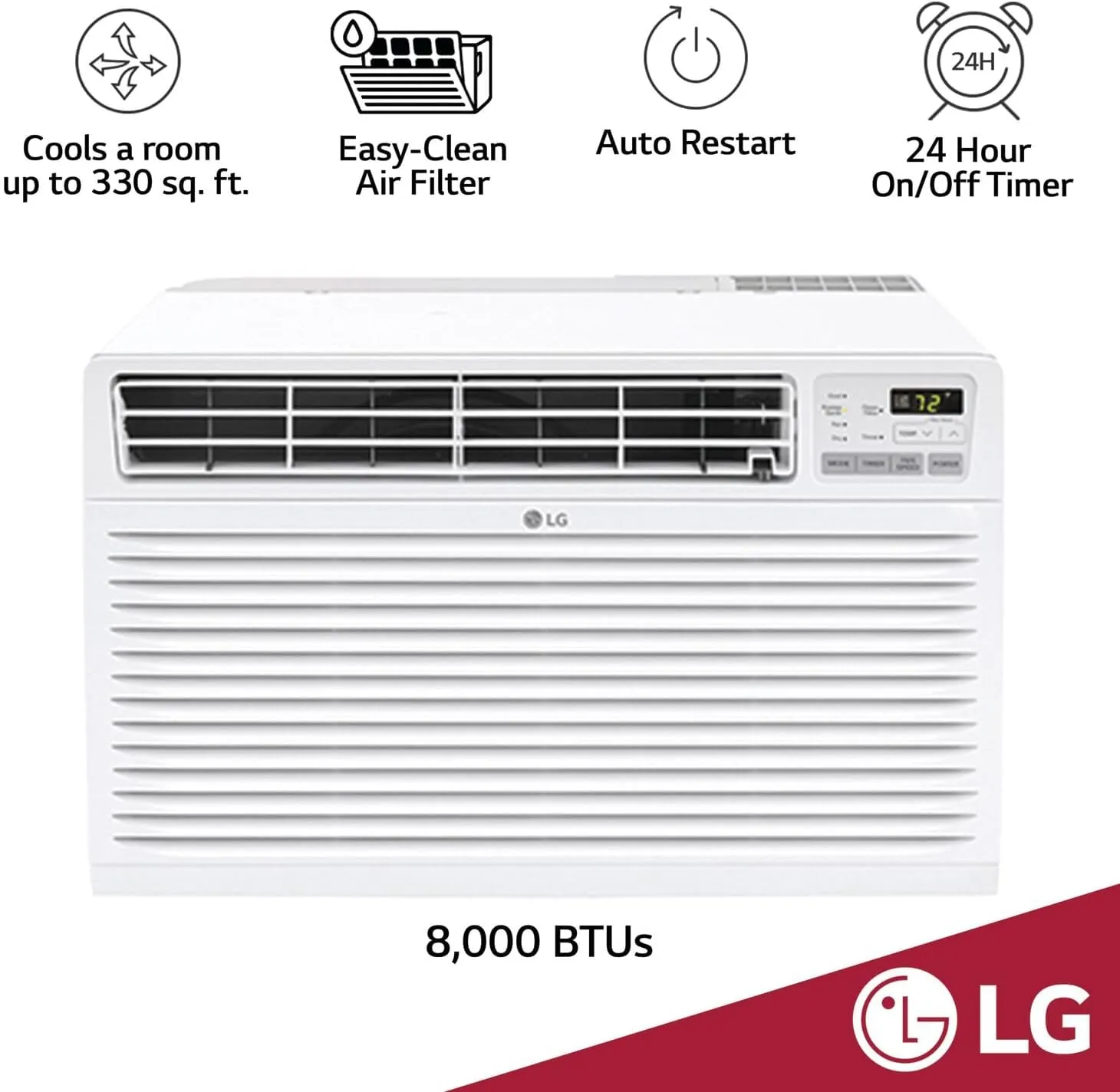 LG 7,800 BTU Through the Wall Air Conditioner, 115V, AC Wall Unit for Rooms up to 330 Sq. Ft., Perfect for Bedroom or Office, Wall Mounted AC Unit with Remote and 3 Cool & Fan Speeds, White