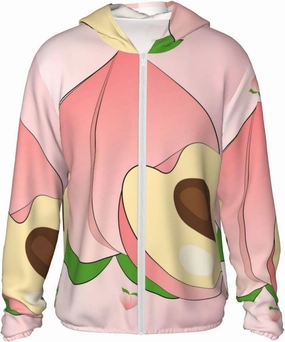 Lightweight UV Protection Sun Jacket, cartoon peach Print Sportswear Hooded Sunblock Shirt for Outdoor