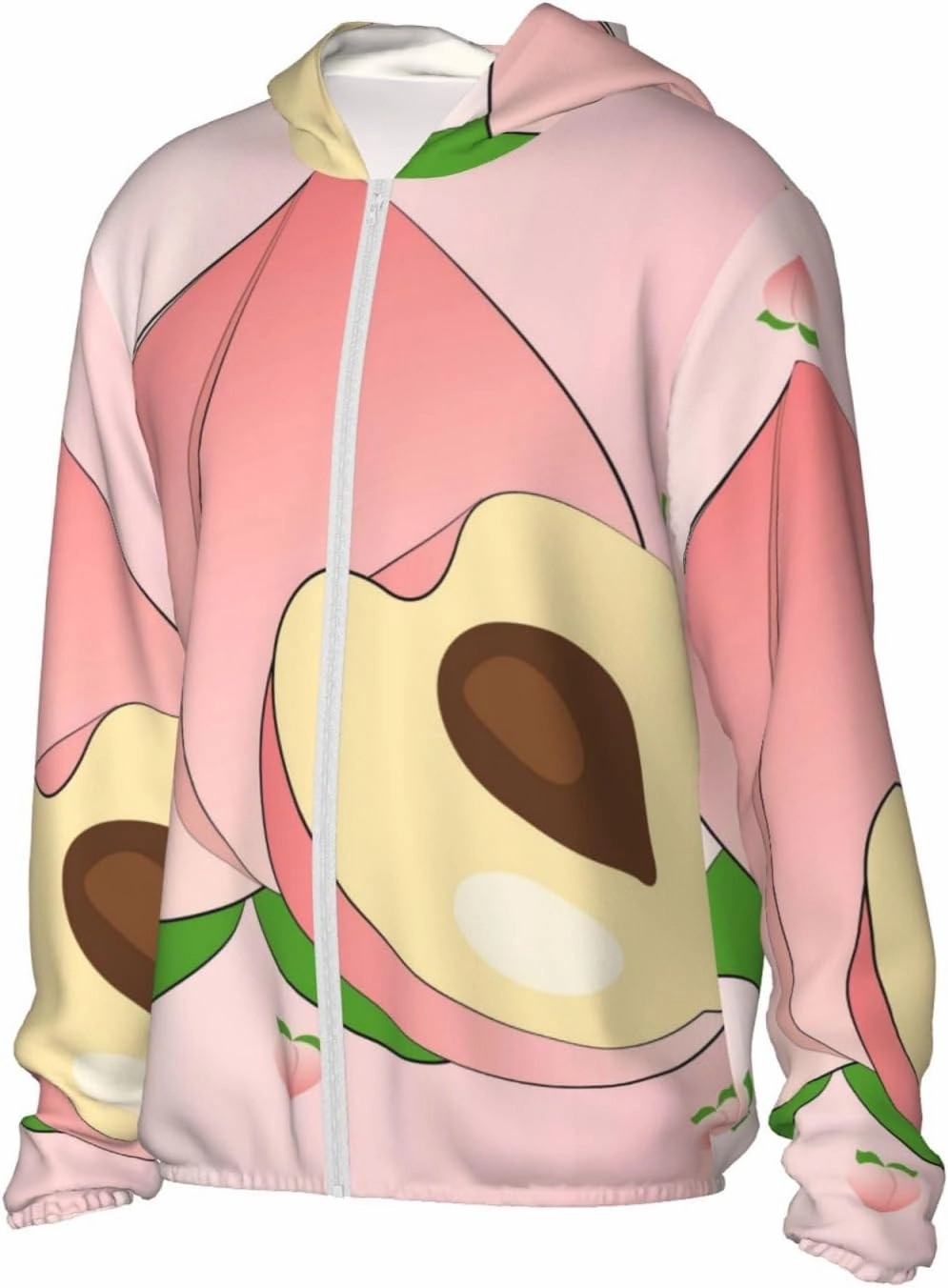 Lightweight UV Protection Sun Jacket, cartoon peach Print Sportswear Hooded Sunblock Shirt for Outdoor