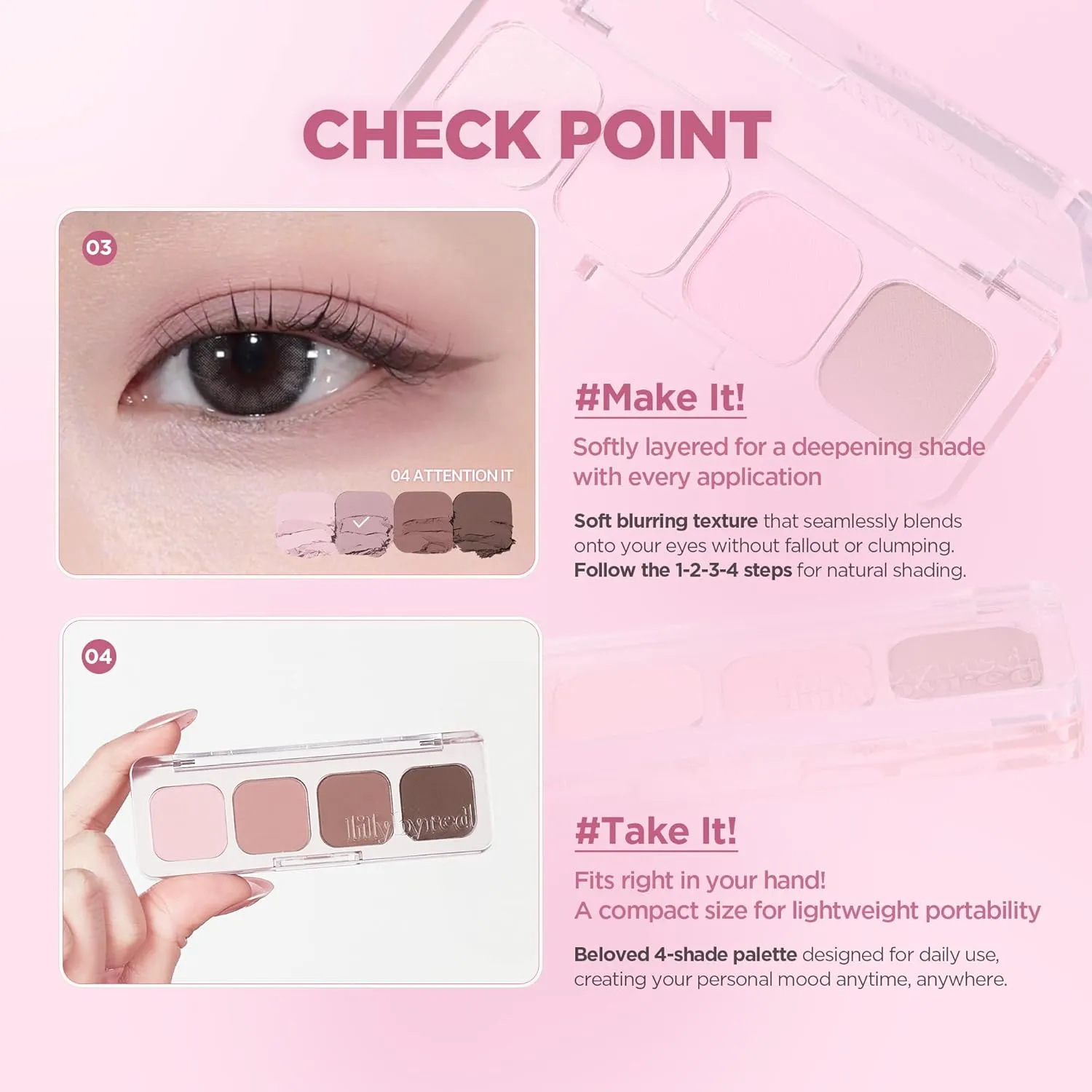 lilybyred Mood It Palette | 4-Shade Korean Eyeshadow Palette, Pre-Matched Personal Tone, Soft Blending, Buildable Coverage, Matte & Shimmer Finish, Daily Wear, Compact Size (02 Like It)