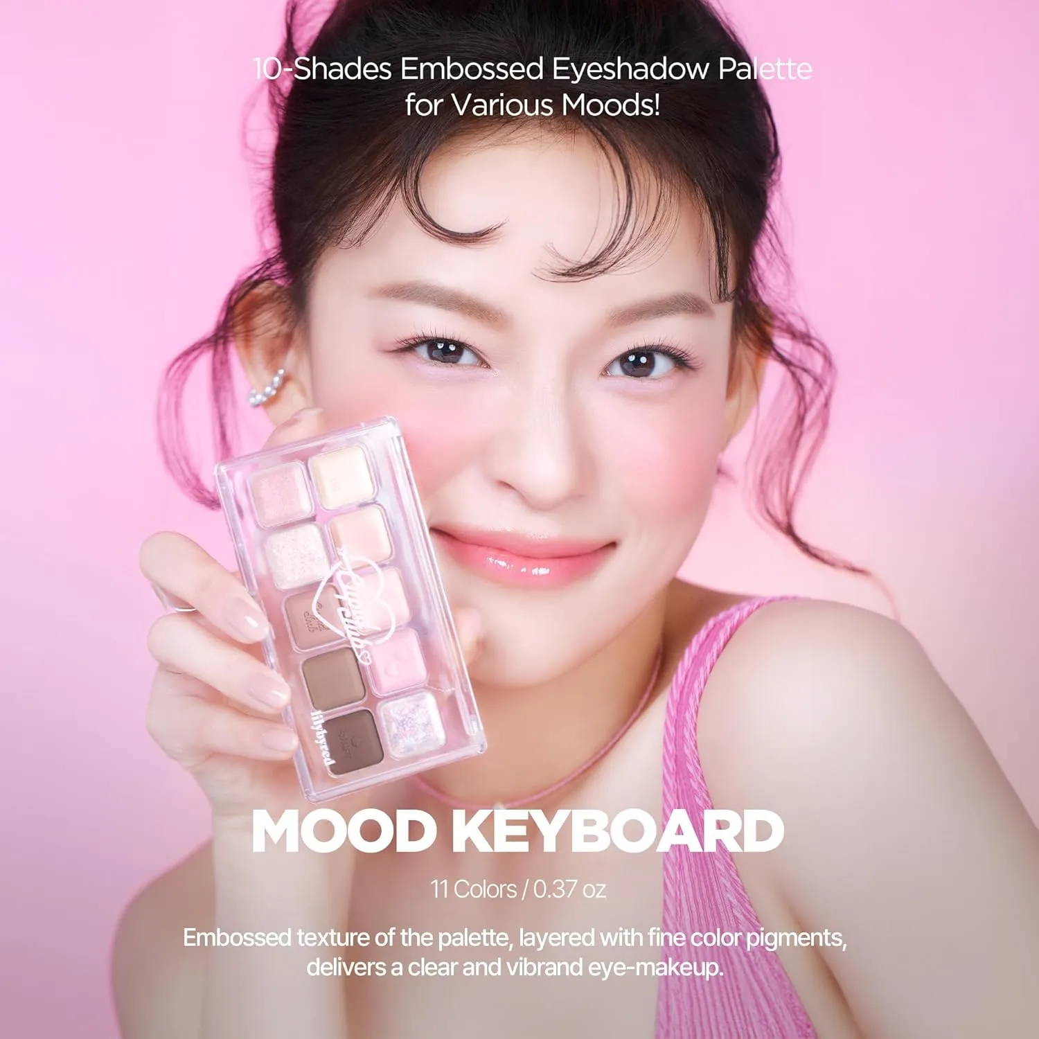 lilybyred Mood Keyboard | 10-Shade Korean Eyeshadow Palette, Highly Pigmented, Matte, Shimmer & Jelly Glitter, Smooth. Blendable, Long-Lasting, Dome-Shaped Design (12 Strawberry Chip Smore)