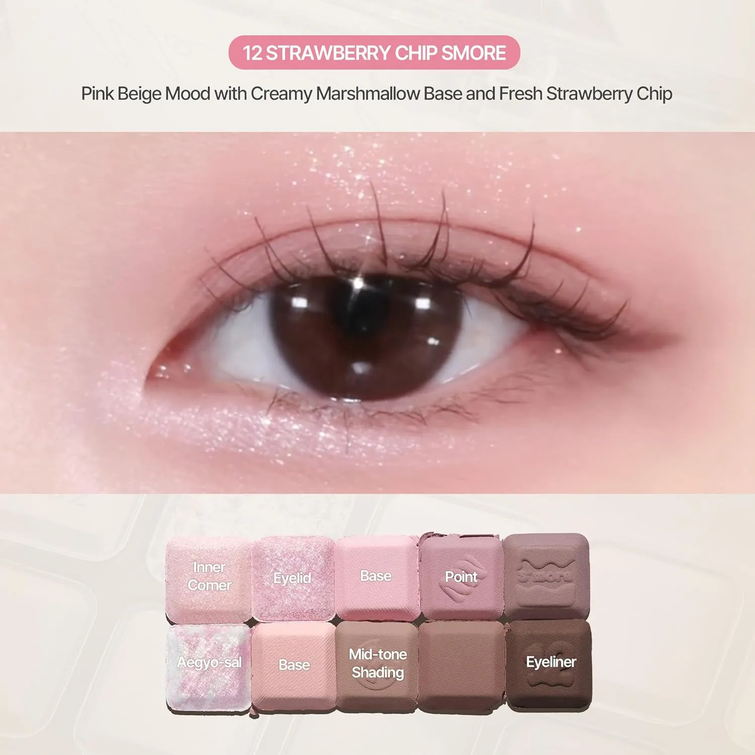 lilybyred Mood Keyboard | 10-Shade Korean Eyeshadow Palette, Highly Pigmented, Matte, Shimmer & Jelly Glitter, Smooth. Blendable, Long-Lasting, Dome-Shaped Design (12 Strawberry Chip Smore)