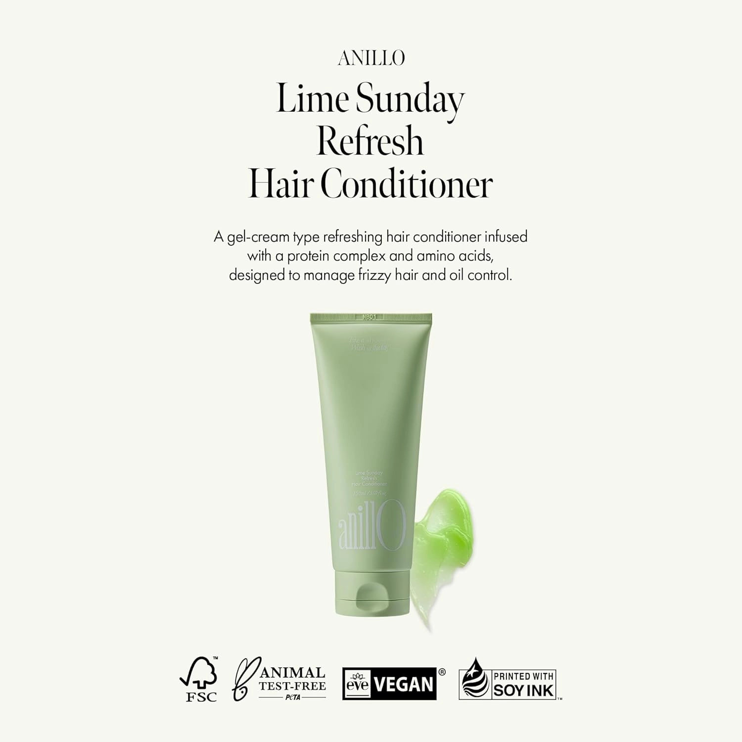 Lime Sunday Refresh Hair Conditioner with Vitamin C, Protein, Amino Acid, Ceramide, Panthenol for Preventing Split Ends and Enhance Hair Vitality, Lime Citrus Scent, Paraben Free (150ml / 5.07 fl. Oz)