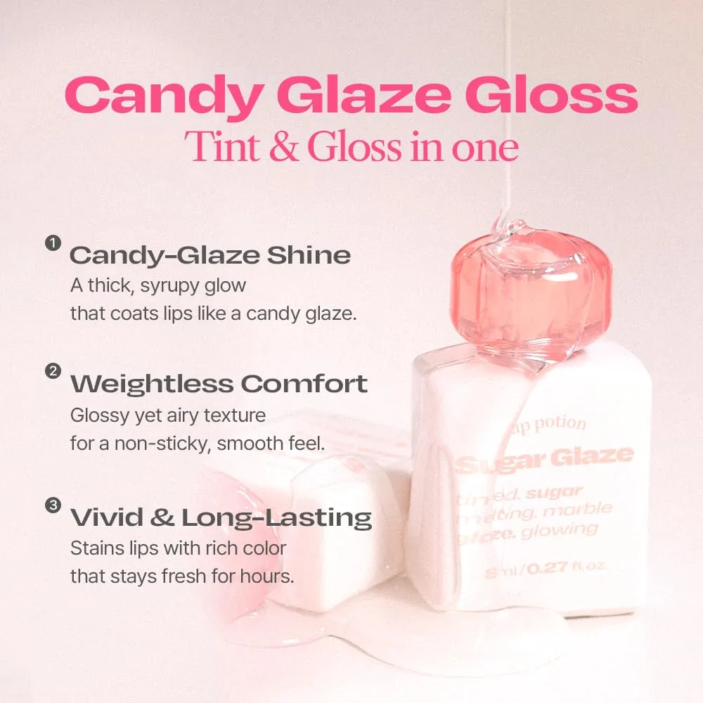 Lip Potion Sugar Glaze Tint | K-Beauty High-Shine & Long-Lasting Lip Tint | Hydrating, Non-Sticky Glossy Finish | 7 Shades | 0.3 Oz (No.5 Mauve Ball)