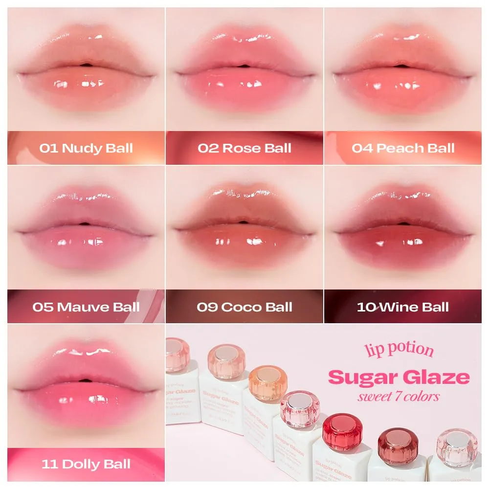 Lip Potion Sugar Glaze Tint | K-Beauty High-Shine & Long-Lasting Lip Tint | Hydrating, Non-Sticky Glossy Finish | 7 Shades | 0.3 Oz (No.5 Mauve Ball)