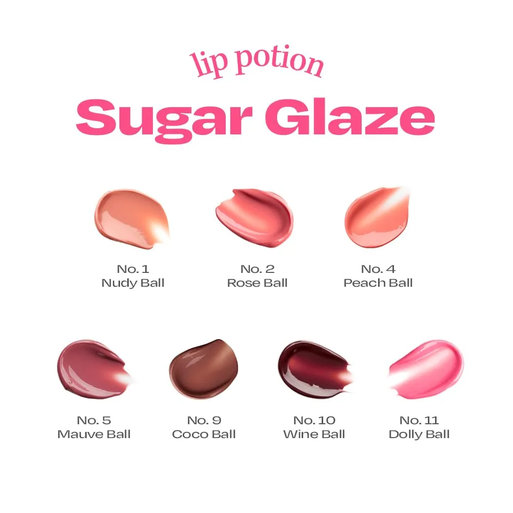 Lip Potion Sugar Glaze Tint | K-Beauty High-Shine & Long-Lasting Lip Tint | Hydrating, Non-Sticky Glossy Finish | 7 Shades | 0.3 Oz (No.5 Mauve Ball)