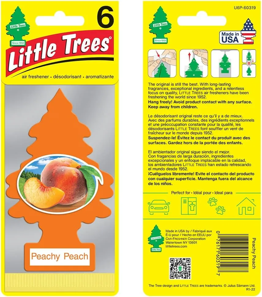 LITTLE TREES Air Fresheners Car Air Freshener. Hanging Tree Provides Long Lasting Scent for Auto or Home. Peachy Peach, 24 Air Fresheners