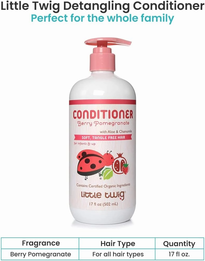 Little Twig Detangling Conditioner, Natural Conditioner with Plant Derived Formula, Hair Conditioner with Essential Oils and Extracts, Suitable for Whole Family, Berry Pomegranate, 17 fl oz.