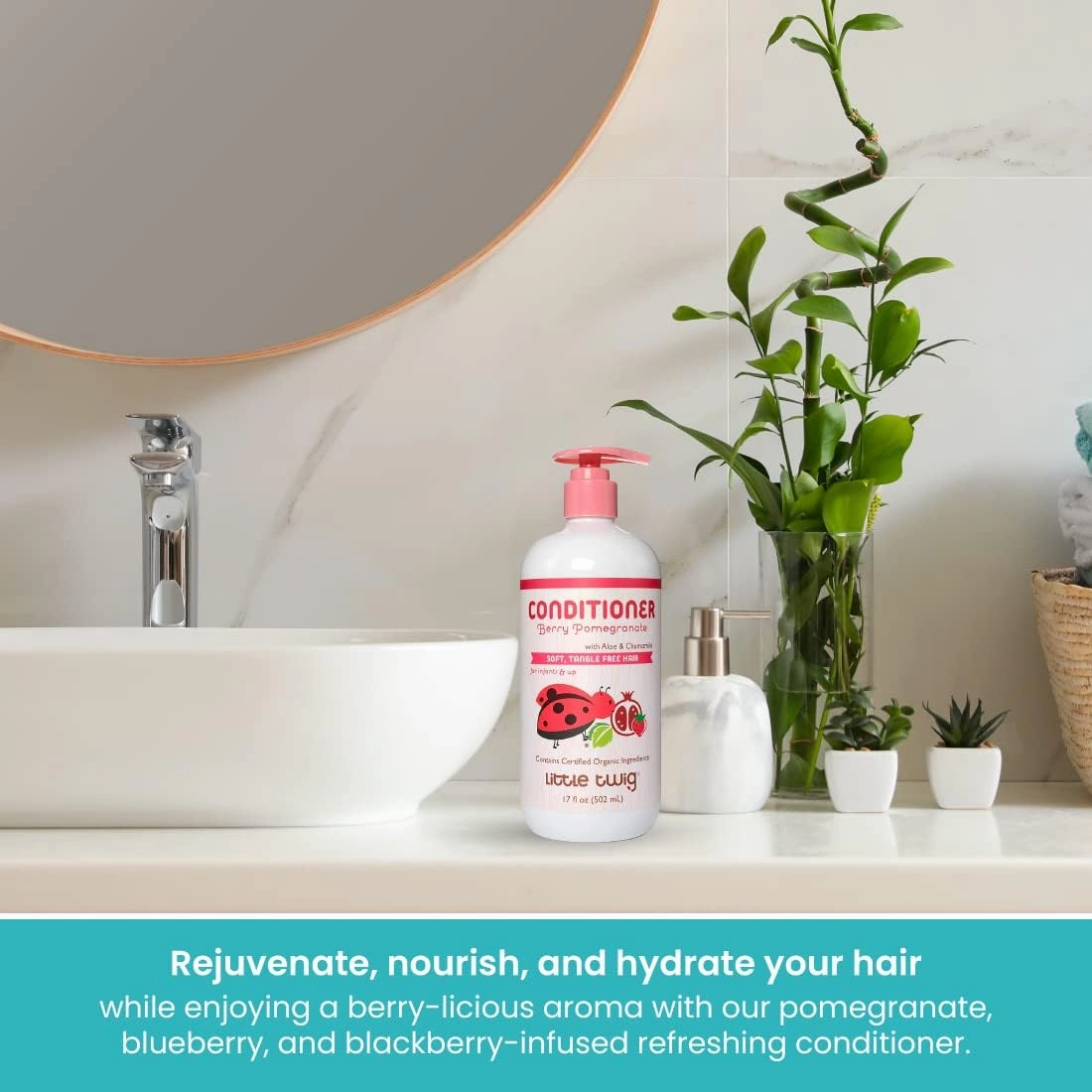 Little Twig Detangling Conditioner, Natural Conditioner with Plant Derived Formula, Hair Conditioner with Essential Oils and Extracts, Suitable for Whole Family, Berry Pomegranate, 17 fl oz.