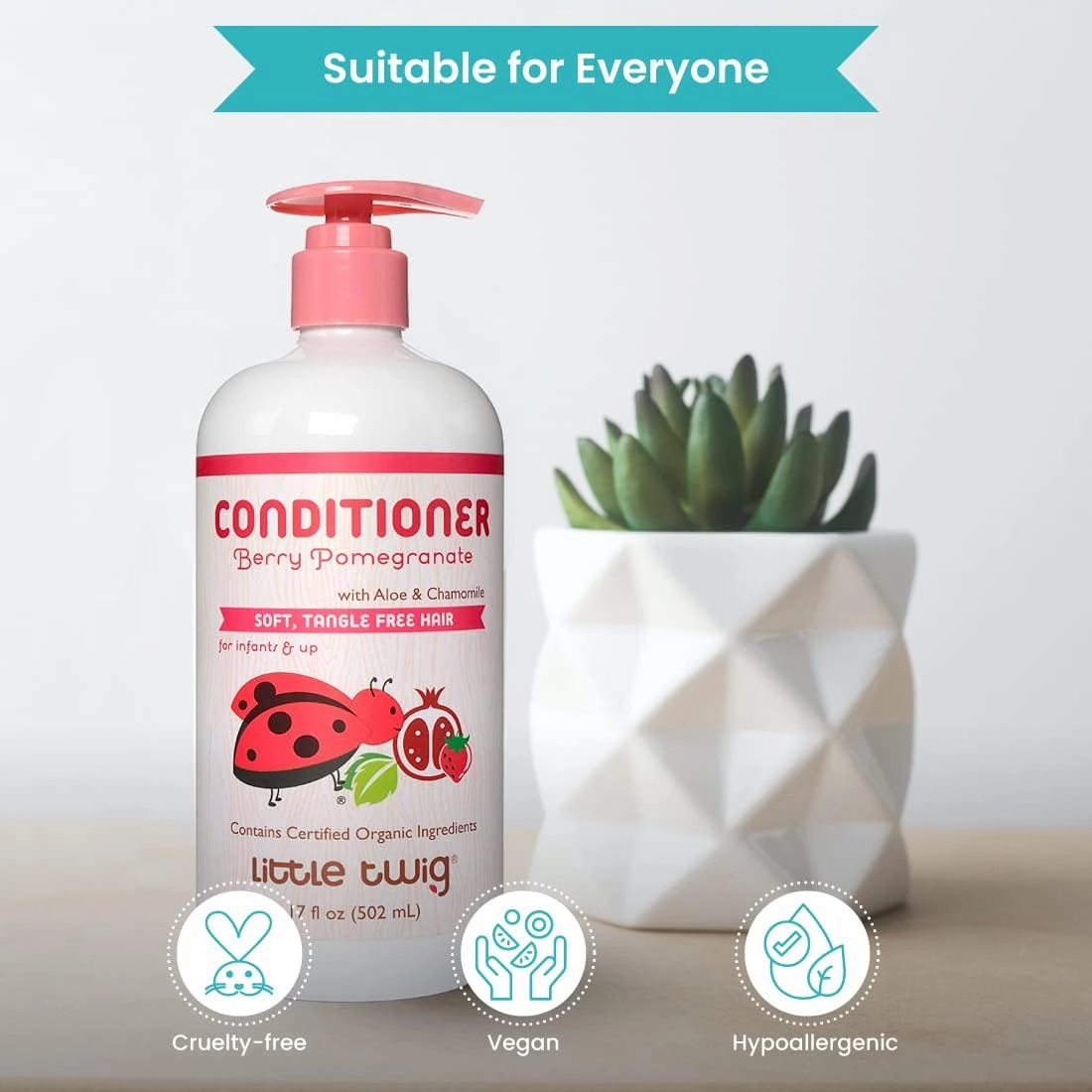 Little Twig Detangling Conditioner, Natural Conditioner with Plant Derived Formula, Hair Conditioner with Essential Oils and Extracts, Suitable for Whole Family, Berry Pomegranate, 17 fl oz.