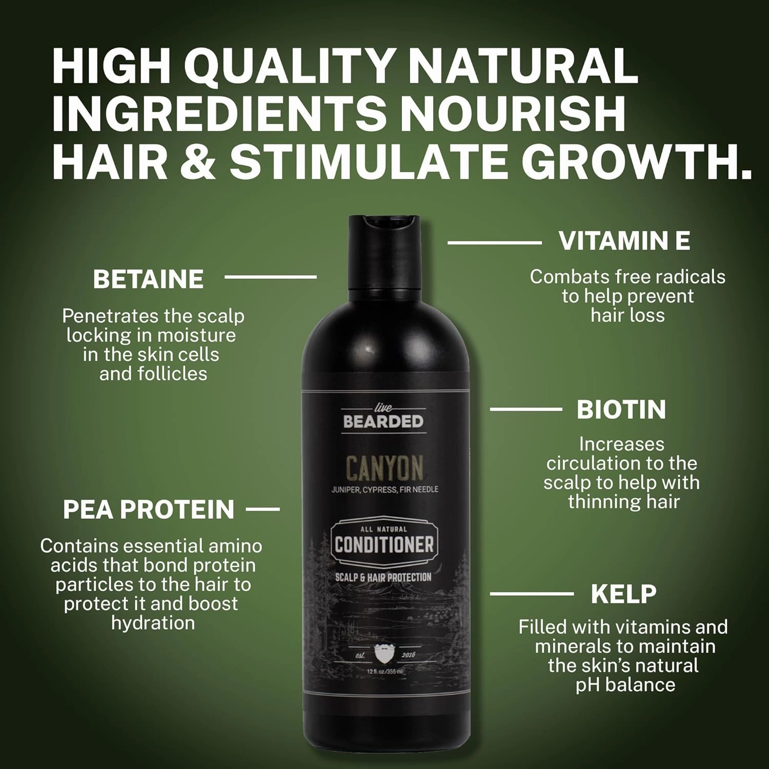 Live Bearded All-Natural Conditioner for Men - Promotes Hair Growth - Thinning and Hairloss - Deep Conditioning, Moisturizing | Canyon Scent - Juniper, Cypress, Fir Needle