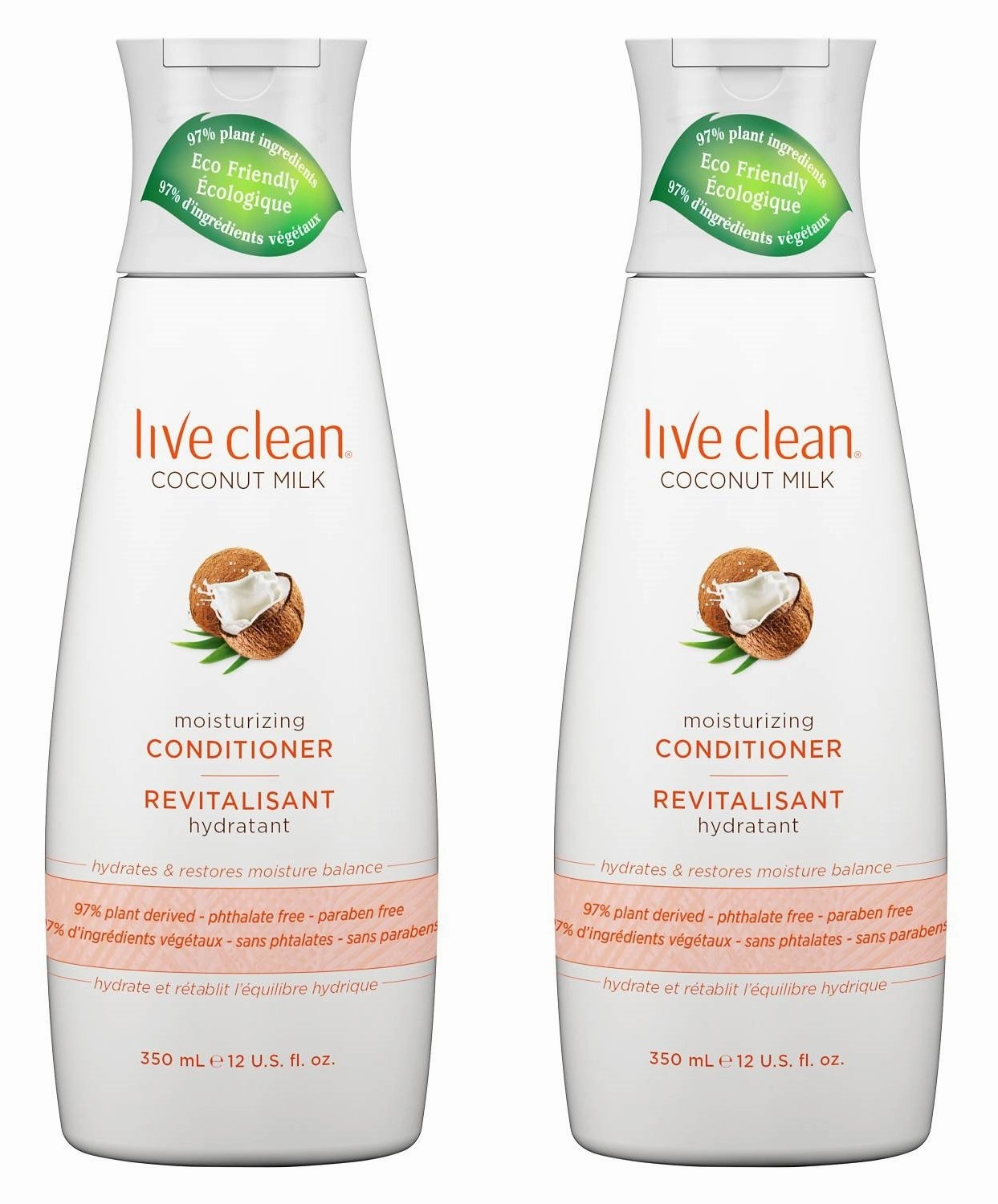 Live Clean Coconut Milk Moisturizing Conditioner (Pack of 2) with Certified Organic Coconut Extract and Oil, Petrolatum-free, Phthalate-free and Paraben-free, 12 oz