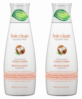 Live Clean Coconut Milk Moisturizing Conditioner (Pack of 2) with Certified Organic Coconut Extract and Oil, Petrolatum-free, Phthalate-free and Paraben-free, 12 oz