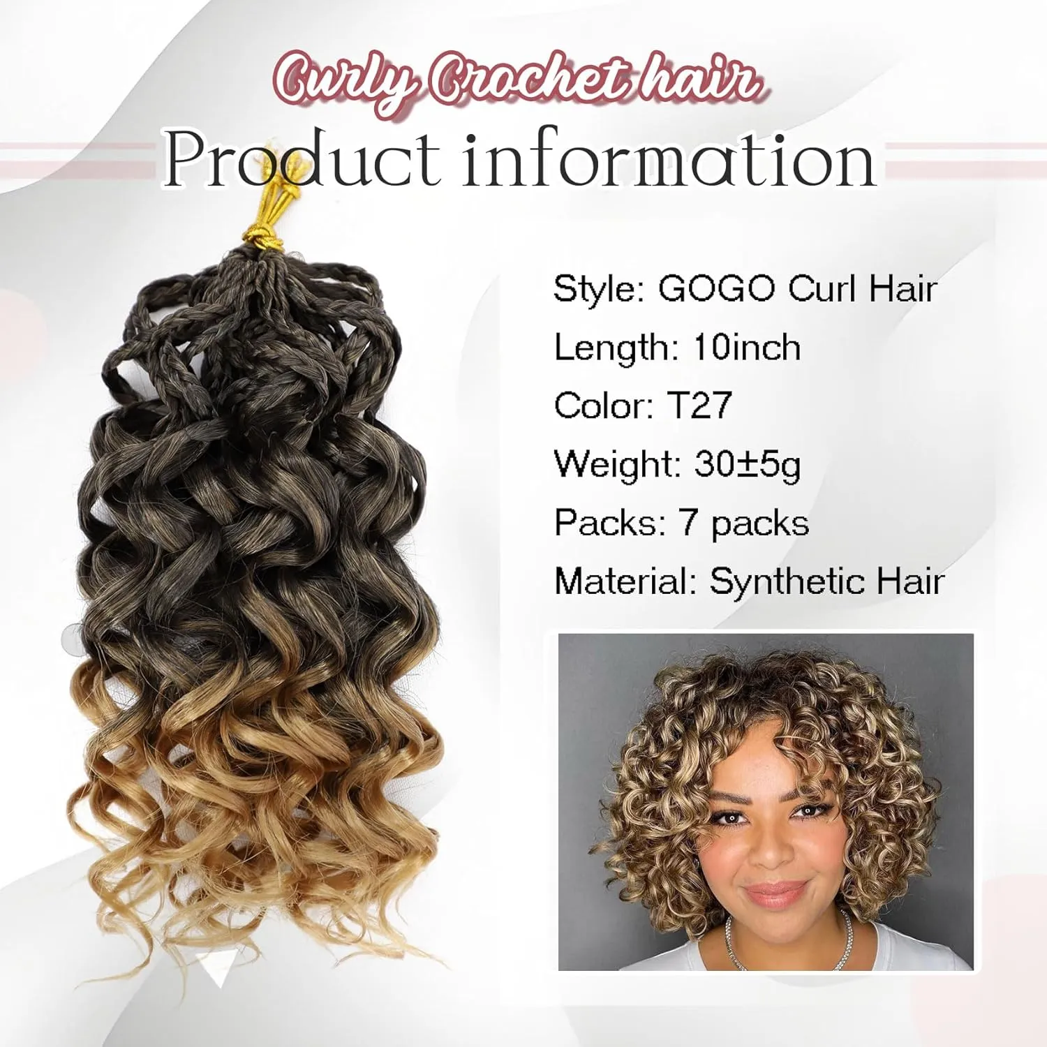 LIYATE 7 Packs Gogo Curl Crochet Hair for Women 10 Inch Pre-Twisted Curly Crochet Hair Deep Ocean Beach Curl Crochet Braids Synthetic Braiding Hair Extensions (10 Inch, 1B/27)