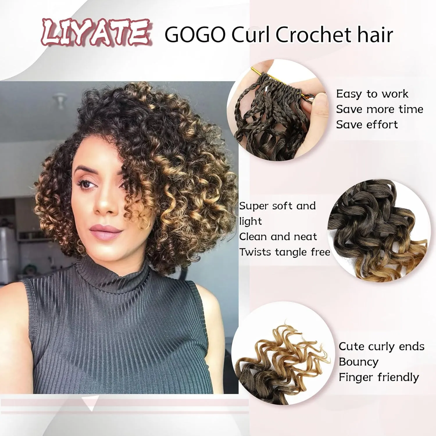 LIYATE 7 Packs Gogo Curl Crochet Hair for Women 10 Inch Pre-Twisted Curly Crochet Hair Deep Ocean Beach Curl Crochet Braids Synthetic Braiding Hair Extensions (10 Inch, 1B/27)