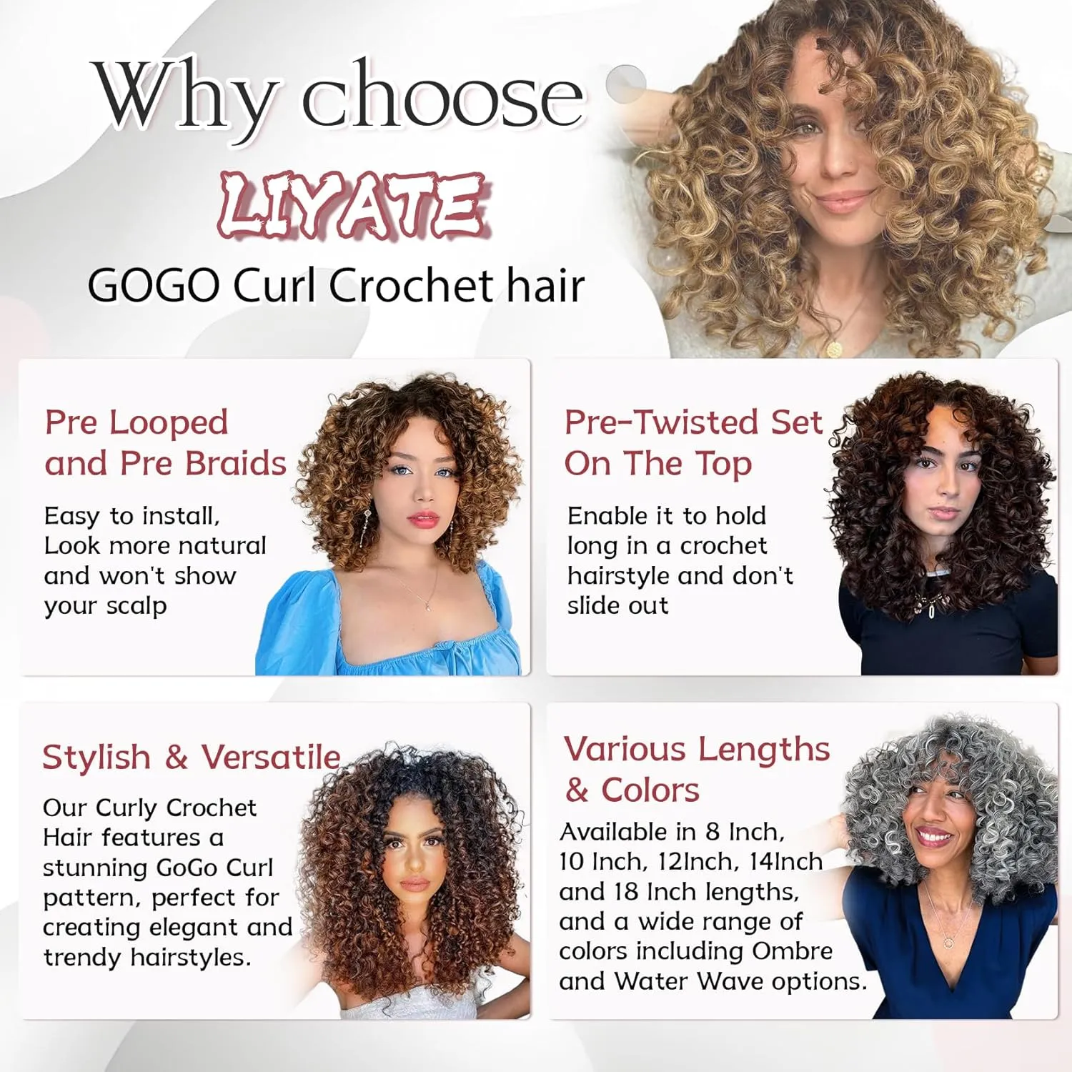 LIYATE 7 Packs Gogo Curl Crochet Hair for Women 10 Inch Pre-Twisted Curly Crochet Hair Deep Ocean Beach Curl Crochet Braids Synthetic Braiding Hair Extensions (10 Inch, 1B/27)