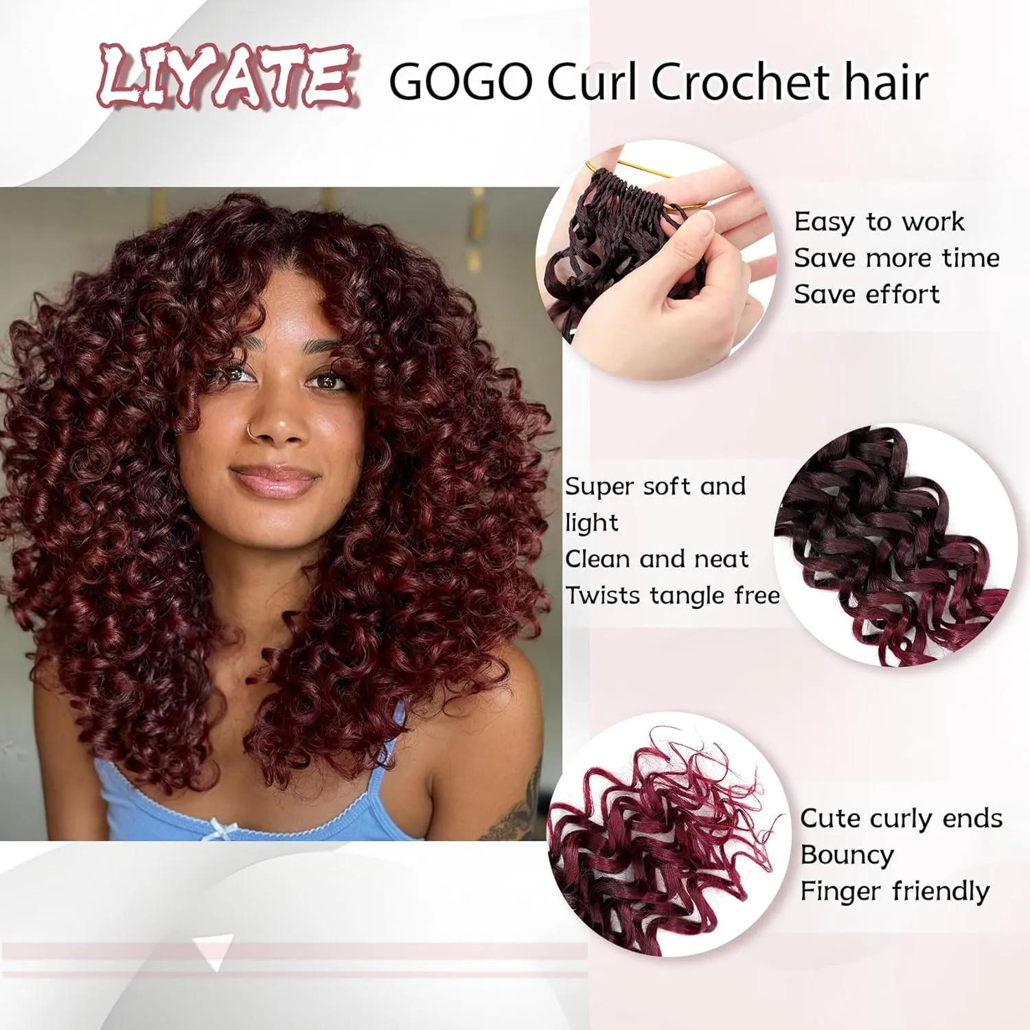 LIYATE 7 Packs Gogo Curl Crochet Hair for Women 8 Inch Pre-Twisted Curly Crochet Hair Deep Ocean Beach Curl Crochet Braids Synthetic Braiding Hair Extensions (8 Inch, 1B/Bug)