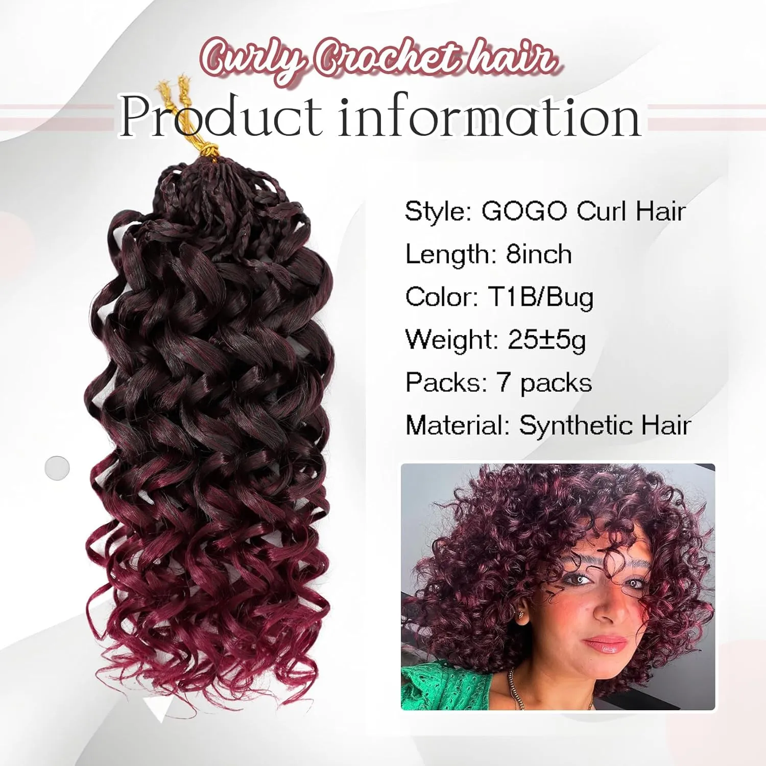 LIYATE 7 Packs Gogo Curl Crochet Hair for Women 8 Inch Pre-Twisted Curly Crochet Hair Deep Ocean Beach Curl Crochet Braids Synthetic Braiding Hair Extensions (8 Inch, 1B/Bug)