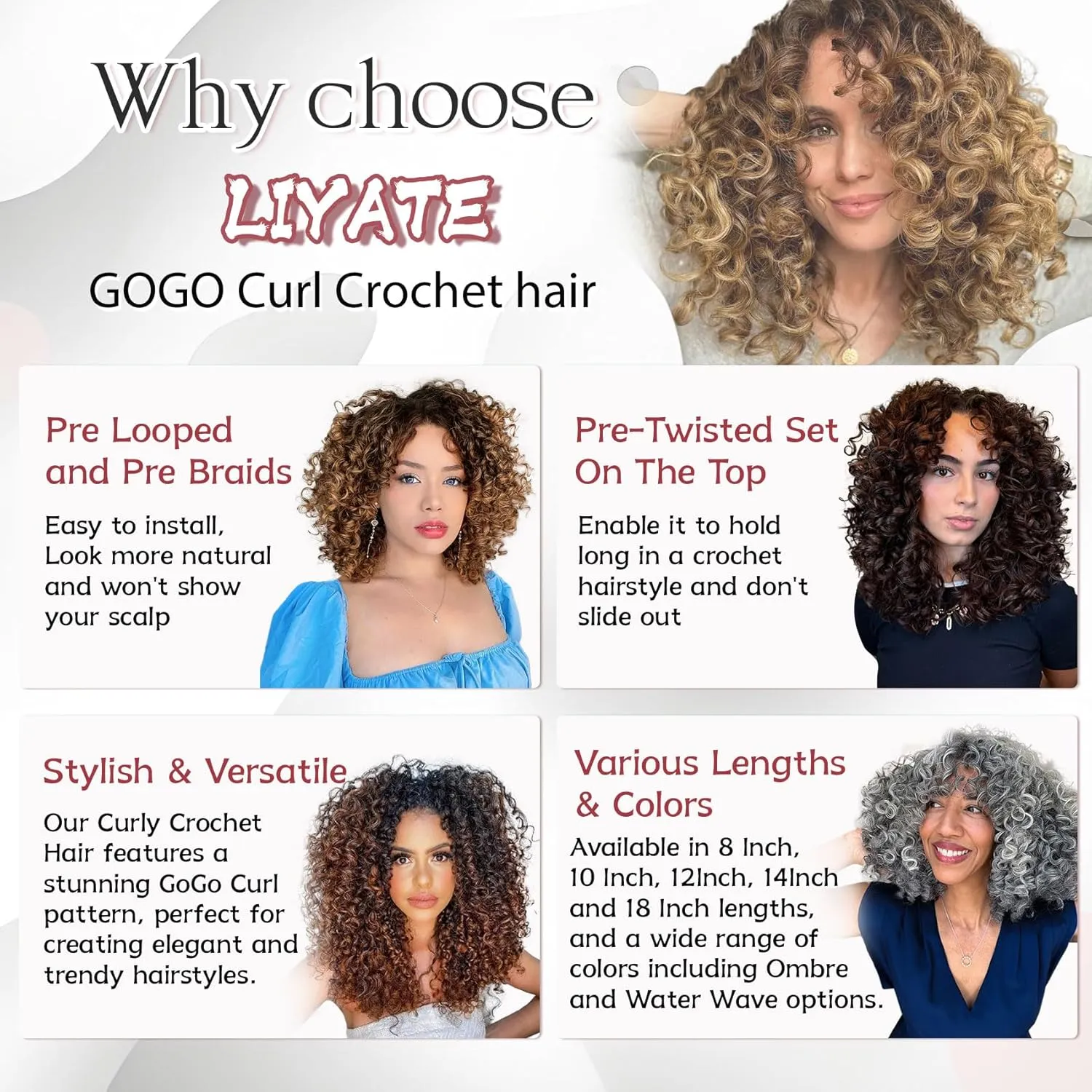 LIYATE 7 Packs Gogo Curl Crochet Hair for Women 8 Inch Pre-Twisted Curly Crochet Hair Deep Ocean Beach Curl Crochet Braids Synthetic Braiding Hair Extensions (8 Inch, 1B/Bug)
