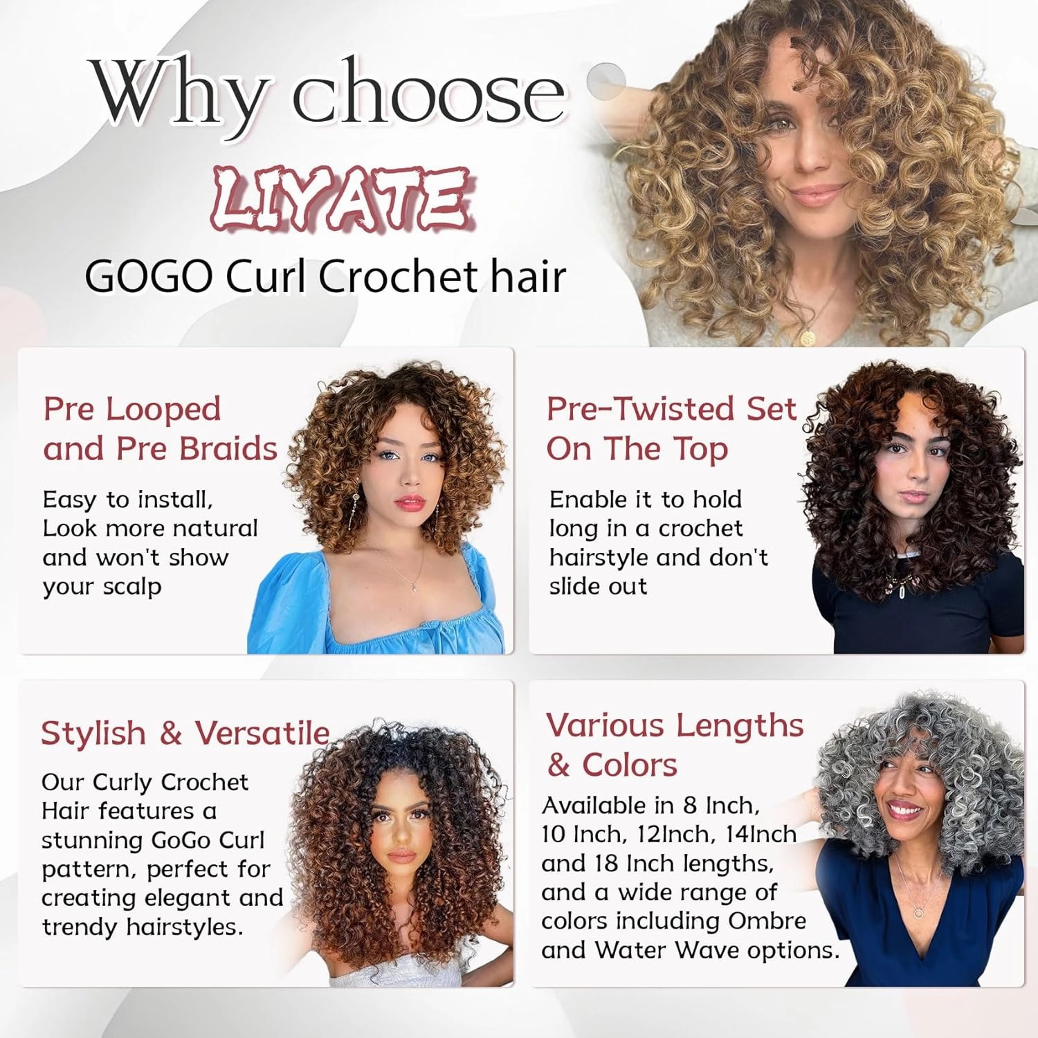 LIYATE 7 Packs Pre-Twisted Crochet Hair for Women Water Wave Beach Curls Synthetic Hair Extensions 10 Inch Deep Ocean Curly Crochet Braiding Hair (1B/Burgundy)