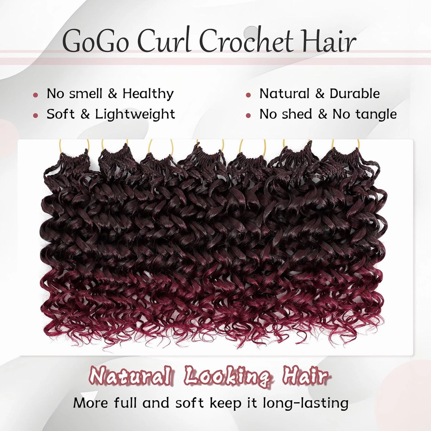LIYATE 7 Packs Pre-Twisted Crochet Hair for Women Water Wave Beach Curls Synthetic Hair Extensions 10 Inch Deep Ocean Curly Crochet Braiding Hair (1B/Burgundy)