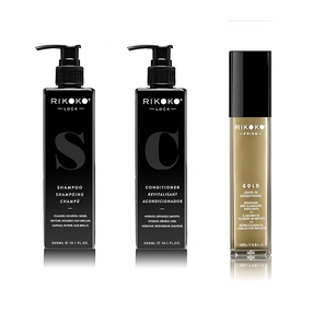 LOCK Coconut Shampoo Bundle with Coconut Conditioner and PRISM Gold Pigmented Leave in Conditioner