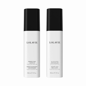 LolaVie Jen's Glossy Perfection Set - Includes Glossing Detangler (5 oz) & Perfecting Leave-In Conditioner (5 oz) - 450-Degree Heat Protectant - Vegan, Cruelty Free, Color Safe - All Hair Types