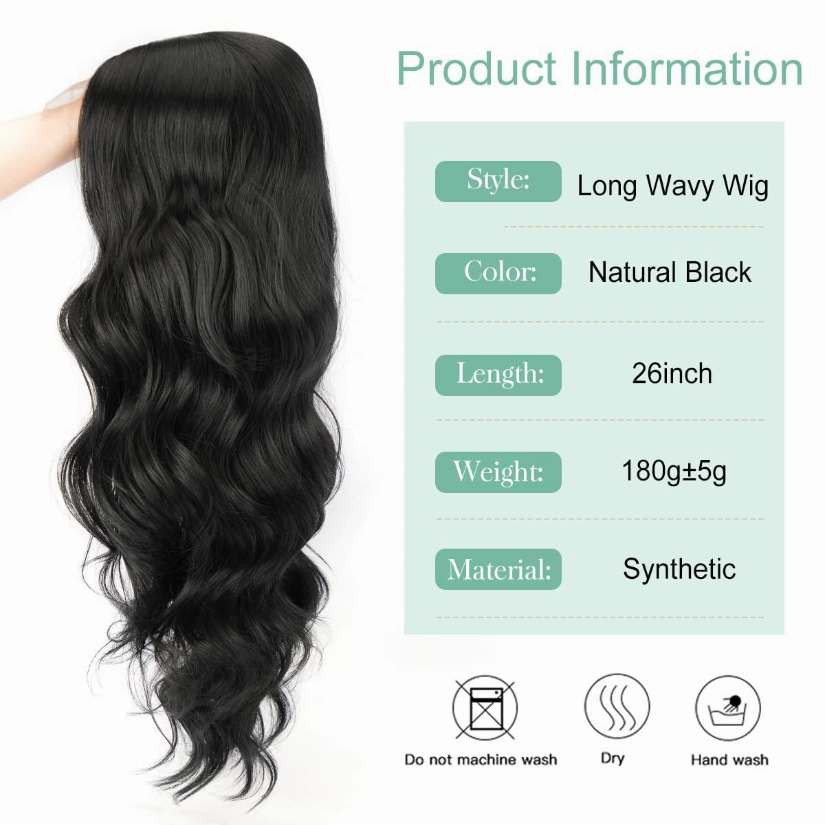 Long Black Wig for Women Wavy Wig Body Wave Lace Front Wig 26 Inch Middle Part Black Wigs Natural Looking Synthetic Heat Resistant Fiber Wigs for Daily Party Use