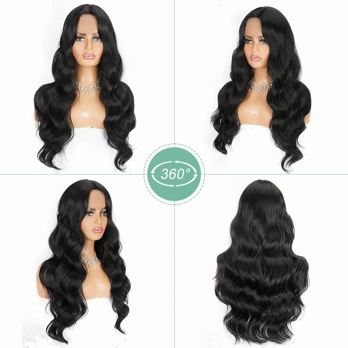 Long Black Wig for Women Wavy Wig Body Wave Lace Front Wig 26 Inch Middle Part Black Wigs Natural Looking Synthetic Heat Resistant Fiber Wigs for Daily Party Use