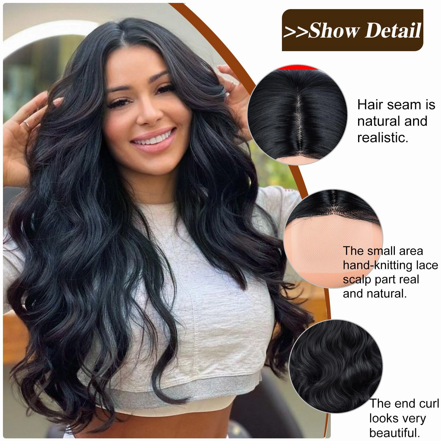 Long Black Wig for Women Wavy Wig Body Wave Lace Front Wig 26 Inch Middle Part Black Wigs Natural Looking Synthetic Heat Resistant Fiber Wigs for Daily Party Use
