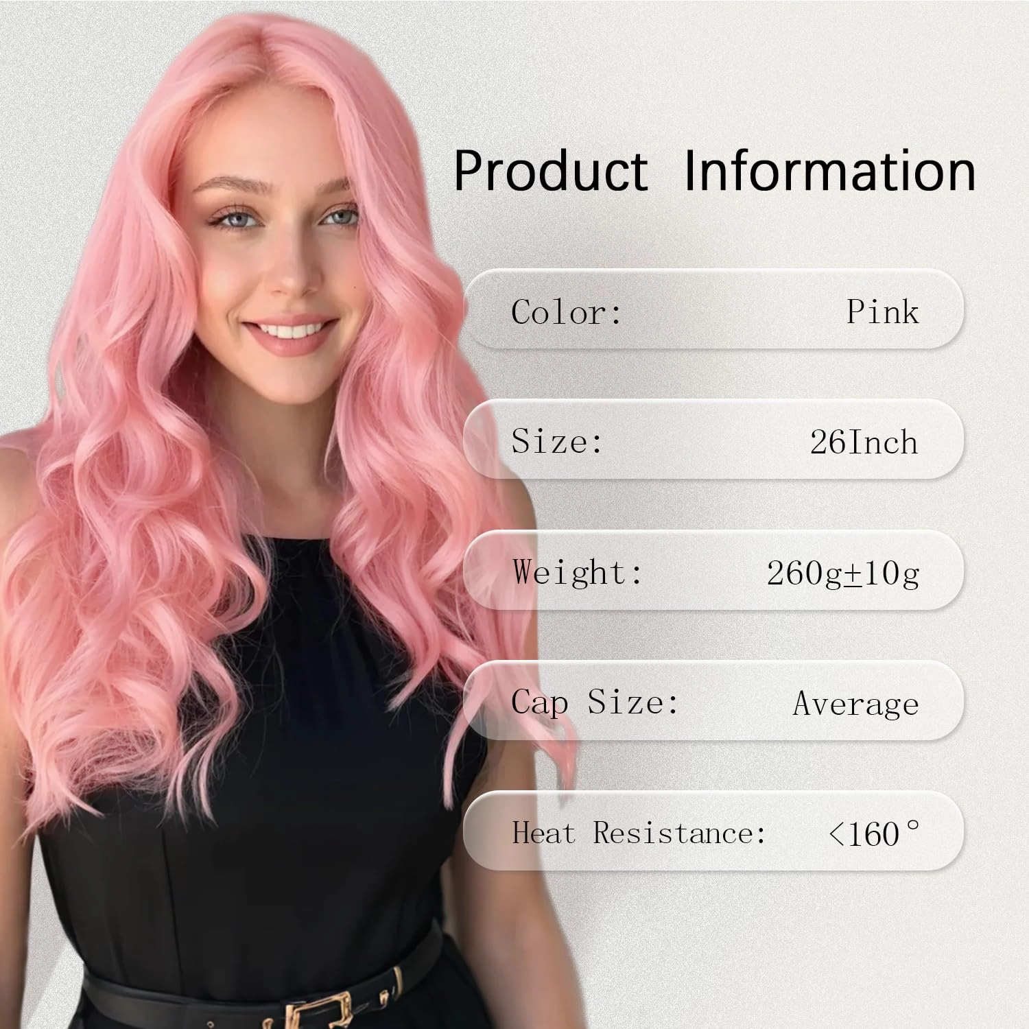 Long Pink Wavy Wig for Women 26 Inch Middle Part Curly Wavy Wig Natural Looking Synthetic Heat Resistant Fiber Wig for Daily Wear, Party, Cosplay