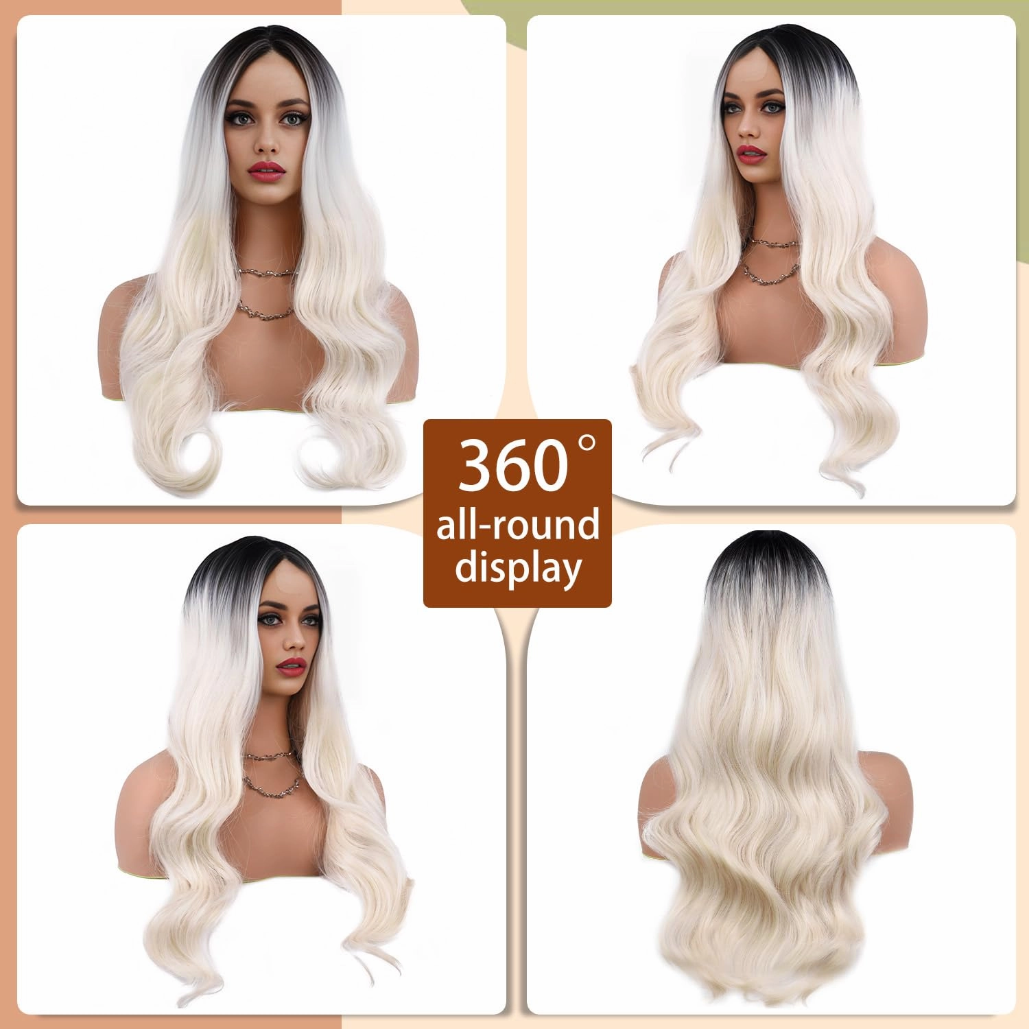 Long Platinum Blonde Wigs for Women White Wig 26inch Wavy Curly Middle Part Lace Wig Upgraded Protein Fiber Hair Replacement Wig Cosplay Costume Halloween