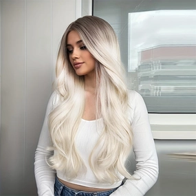 Long Platinum Blonde Wigs for Women White Wig 26inch Wavy Curly Middle Part Lace Wig Upgraded Protein Fiber Hair Replacement Wig Cosplay Costume Halloween