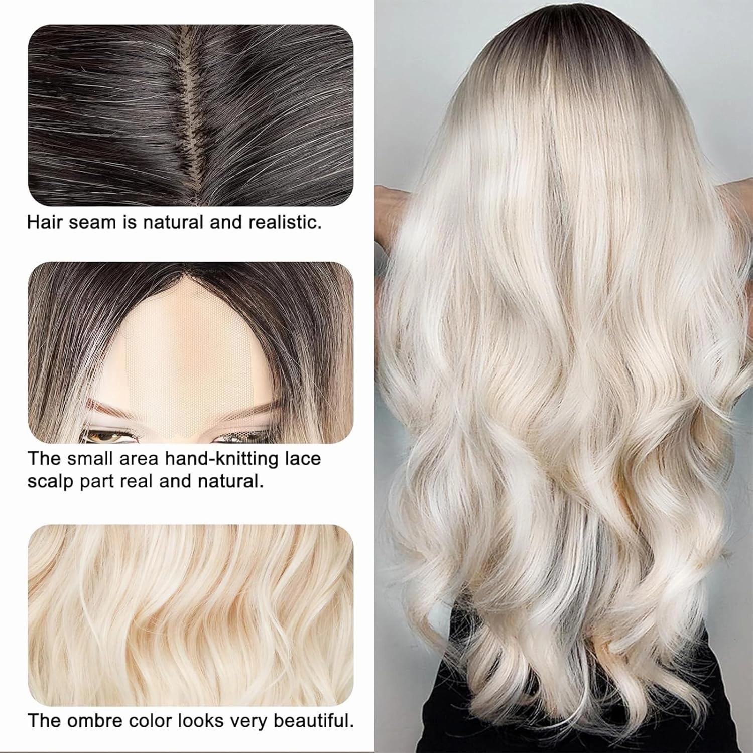 Long Platinum Blonde Wigs for Women White Wig 26inch Wavy Curly Middle Part Lace Wig Upgraded Protein Fiber Hair Replacement Wig Cosplay Costume Halloween