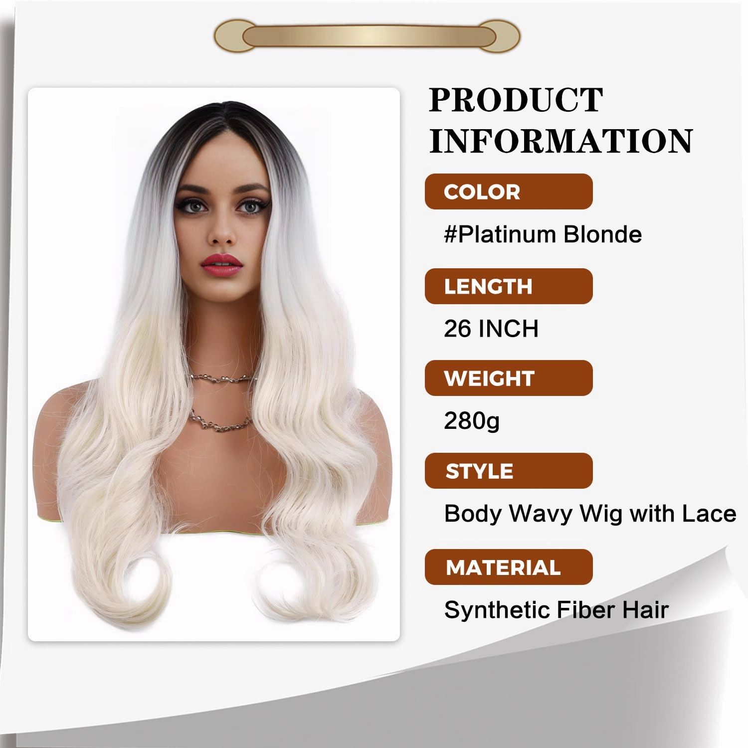 Long Platinum Blonde Wigs for Women White Wig 26inch Wavy Curly Middle Part Lace Wig Upgraded Protein Fiber Hair Replacement Wig Cosplay Costume Halloween