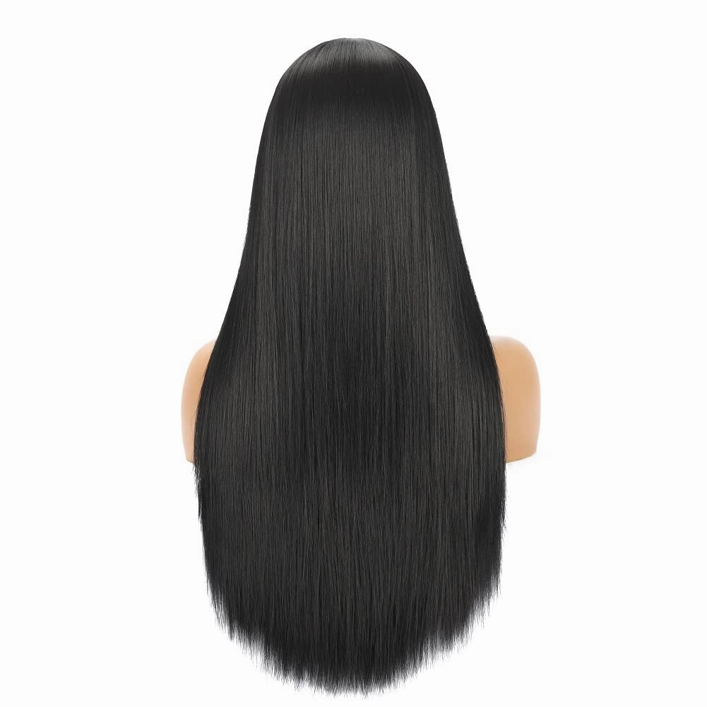 Long Straight Wig with Bangs Natural Black Wigs for Women Fashion Silky Soft Smooth Remy Hair Heat Resistant Fiber Synthetic Wigs Machine Made Glueless Full Wig 24 Inch Regular Everyday Wig