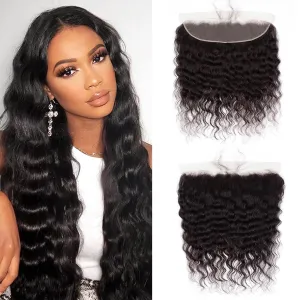 Loose Wave 13x4 Ear to Ear Lace Frontal Closure 100% Unprocessed Virgin Remy Loose Deep Wave Human Hair Swiss Lace Frontal Closure Bleached Knots Pre Plucked With Baby Hair Natural Color(12 Inch)
