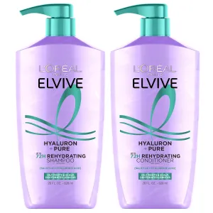 L'Oreal Paris Elvive Hyaluron   Pure Shampoo and Conditioner Set, Clarifying Shampoo and Rehydrating Conditioner with Salicylic Acid and Hyaluronic Acid, 1 Kit