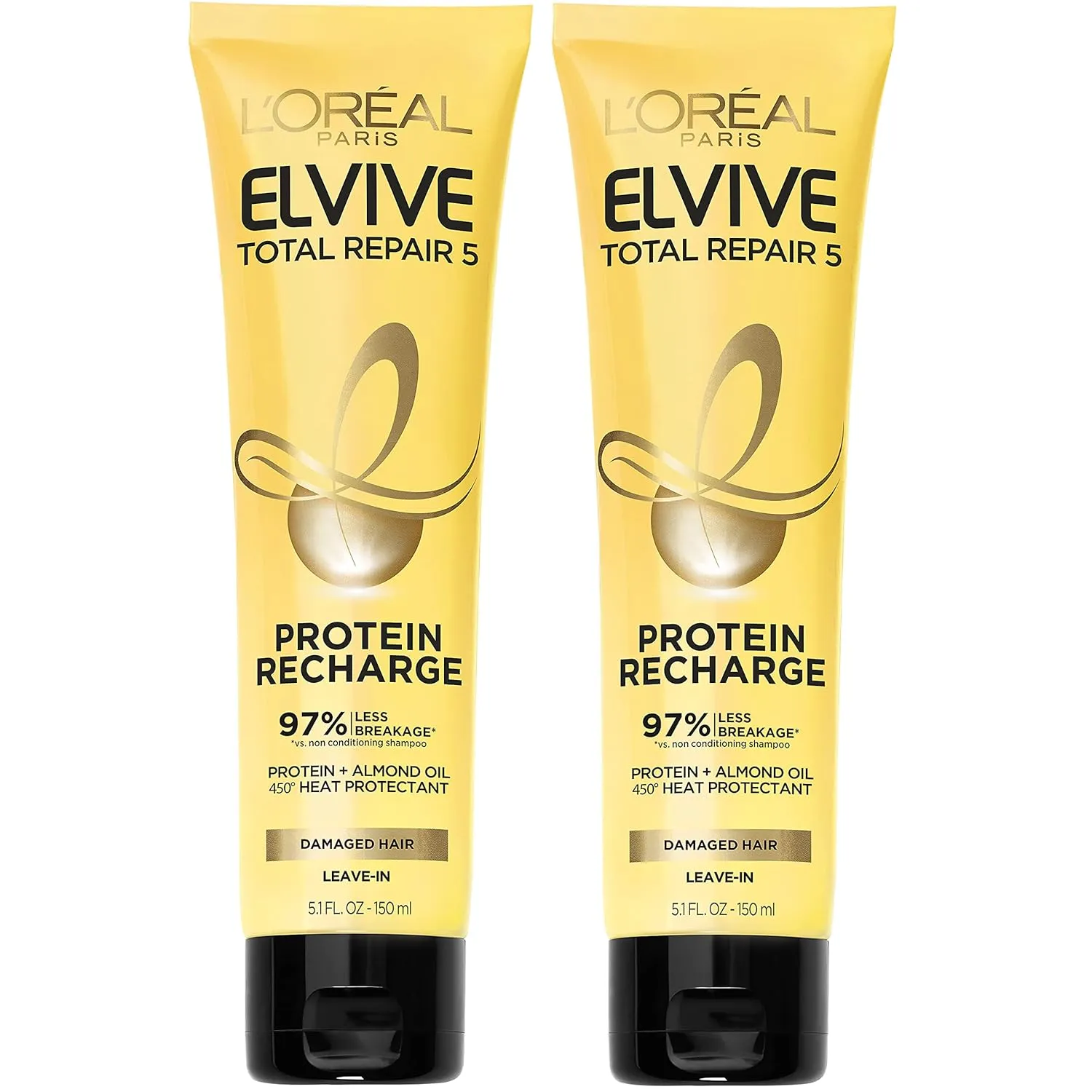 L'Oreal Paris Elvive Total Repair 5 Protein Recharge Leave In Conditioner Treatment, and Heat Protectant, 2 pack, (5.1 Ounce each) (Packaging May Vary)