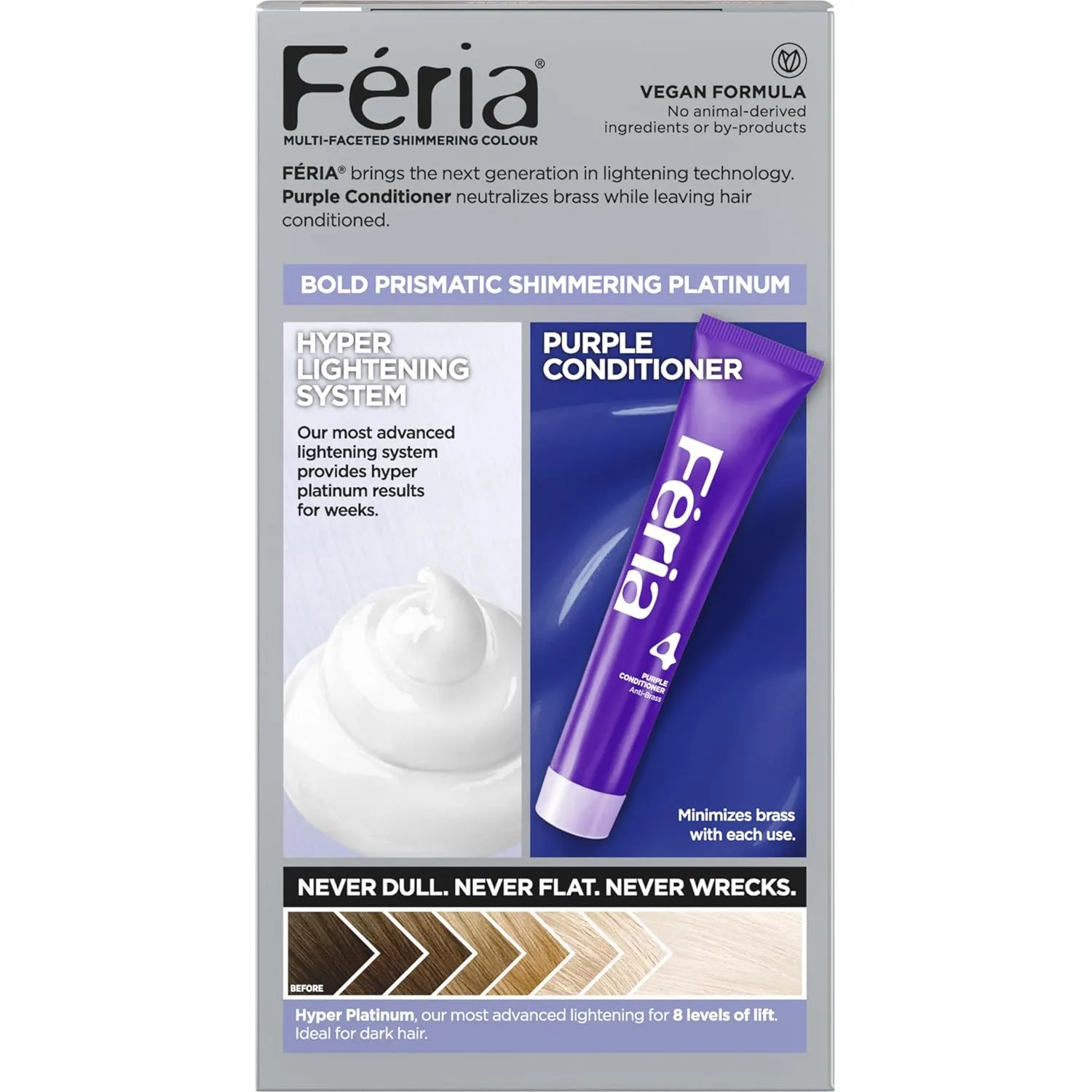 L'Oreal Paris Feria Hyper Platinum Advanced Lightening System Hair Bleach, Lifts Up To 8 Levels, Includes Anti Brass Purple Conditioner, 1 Hair Dye Kit