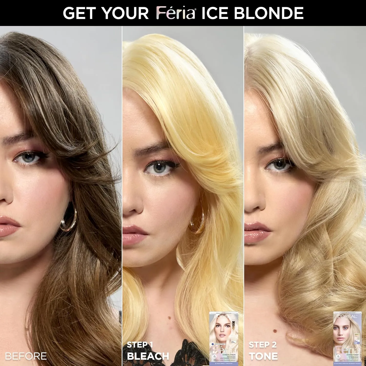 L'Oreal Paris Feria Hyper Platinum Advanced Lightening System Hair Bleach, Lifts Up To 8 Levels, Includes Anti Brass Purple Conditioner, 1 Hair Dye Kit