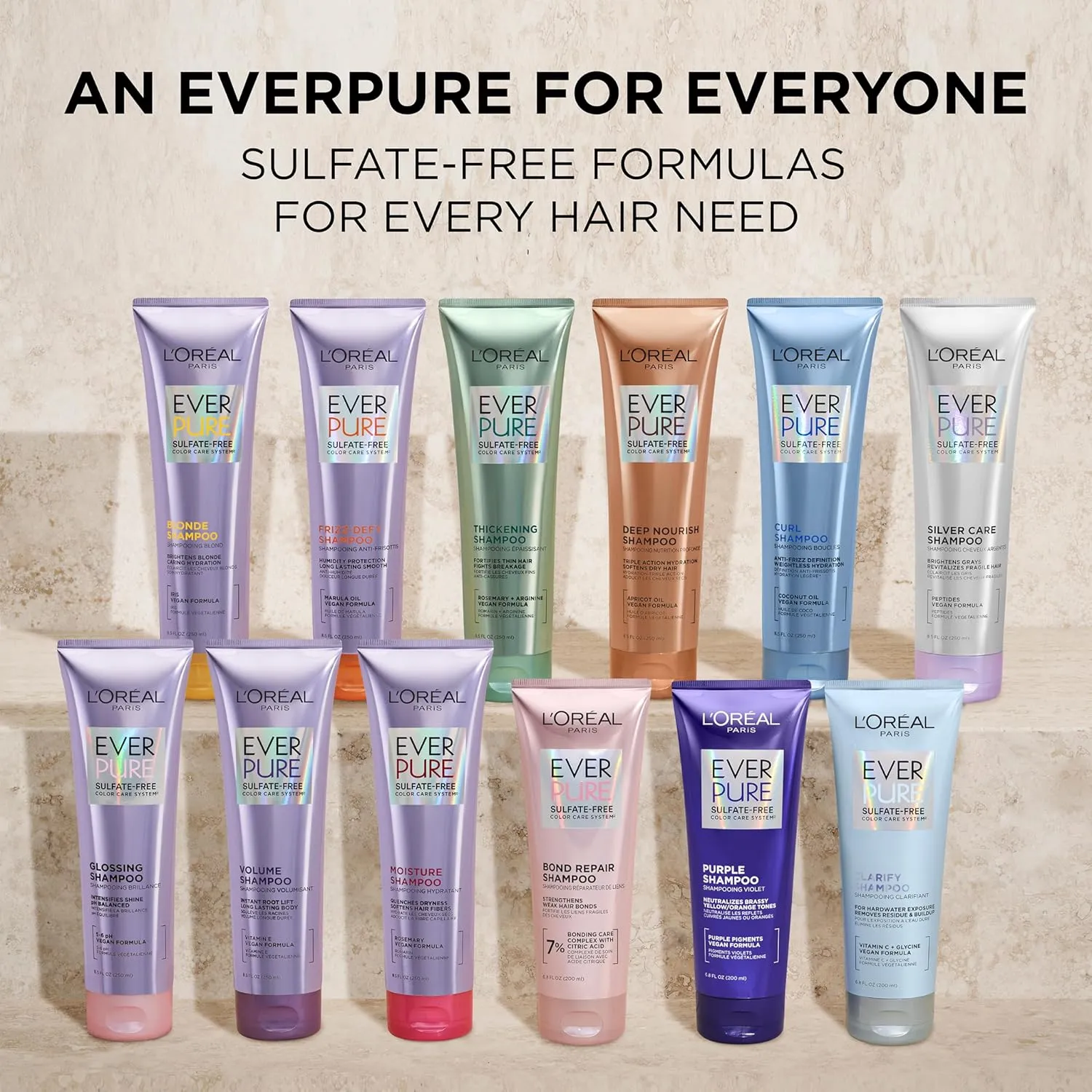 L'Oreal Paris Frizz Defy Shampoo and Conditioner Set, Frizz Control Hair Care with Marula Oil, EverPure, 8.5 Fl Oz, Set of 2