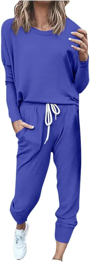 Lounge Matching Set Long Sleeve Crewneck Pullover Tops and Long Pants Casual Lapel Half Zip Tracksuit Sweatsuit