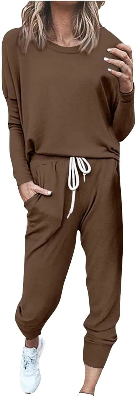 Lounge Matching Set Long Sleeve Crewneck Pullover Tops and Long Pants Casual Lapel Half Zip Tracksuit Sweatsuit