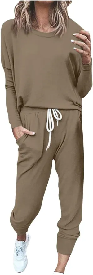 Lounge Matching Set Long Sleeve Crewneck Pullover Tops and Long Pants Casual Lapel Half Zip Tracksuit Sweatsuit