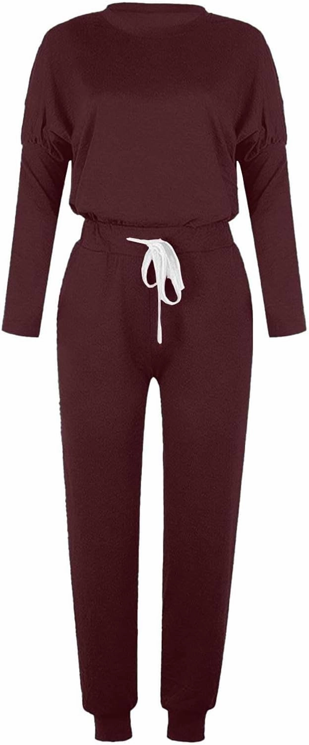 Lounge Matching Set Long Sleeve Crewneck Pullover Tops and Long Pants Casual Lapel Half Zip Tracksuit Sweatsuit