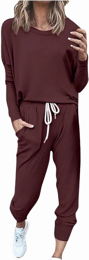 Lounge Matching Set Long Sleeve Crewneck Pullover Tops and Long Pants Casual Lapel Half Zip Tracksuit Sweatsuit