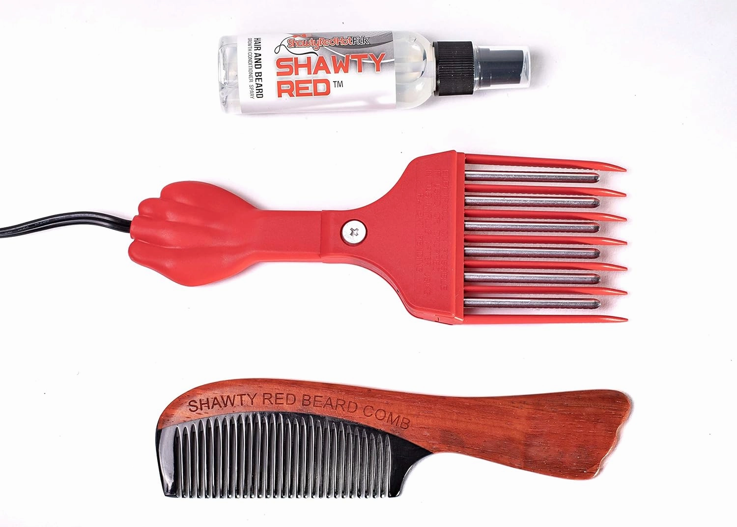 Low Heat Beard Grooming Growth Kit for Men, Hot Afro Comb, Skin Sensitive Adjustable Temperature Wooden Comb & Leave in Conditioner Spray for the Facial Hair Care (Watch The VIDEO)