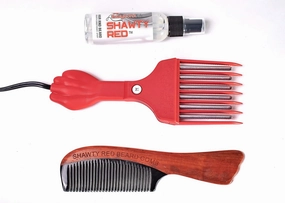 Low Heat Beard Grooming Growth Kit for Men, Hot Afro Comb, Skin Sensitive Adjustable Temperature Wooden Comb & Leave in Conditioner Spray for the Facial Hair Care (Watch The VIDEO)